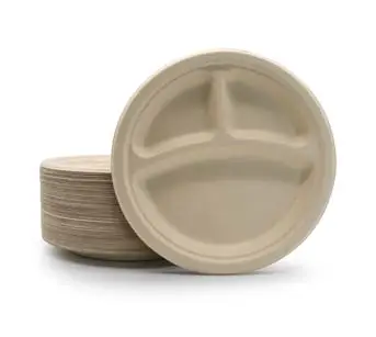 9 인치 누출 방지 전자 레인지 지속 가능한 도매 냉동고 안전 Bagasse 3 구획 일회용 플레이트